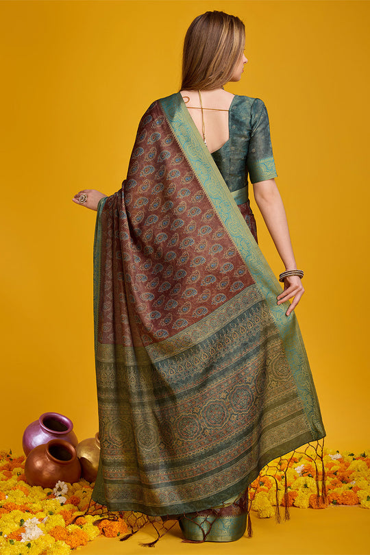 Brown Silk Saree With Blouse Piece