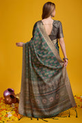 Green Silk Saree With Blouse Piece