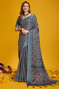 Teal Silk Saree With Blouse Piece