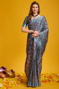 Teal Silk Saree With Blouse Piece