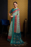 Sea Green Silk Saree With Blouse Piece