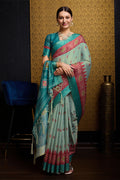 Sea Green Silk Saree With Blouse Piece