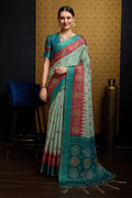 Sea Green Silk Saree With Blouse Piece