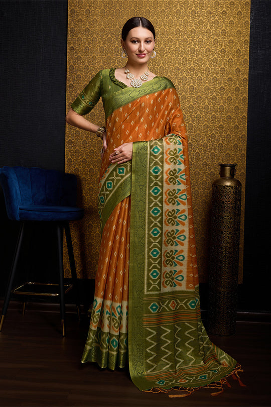 Orange Silk Saree With Blouse Piece