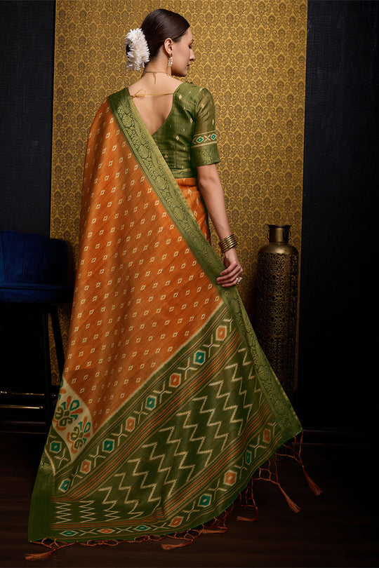 Orange Silk Saree With Blouse Piece