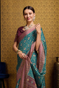 Teal Silk Saree With Blouse Piece