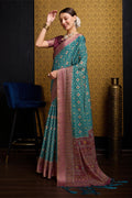 Teal Silk Saree With Blouse Piece