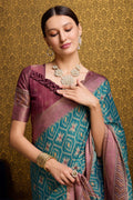 Teal Silk Saree With Blouse Piece