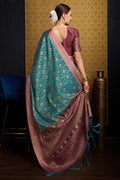 Teal Silk Saree With Blouse Piece