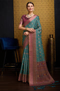 Teal Silk Saree With Blouse Piece