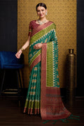 Green Silk Saree With Blouse Piece