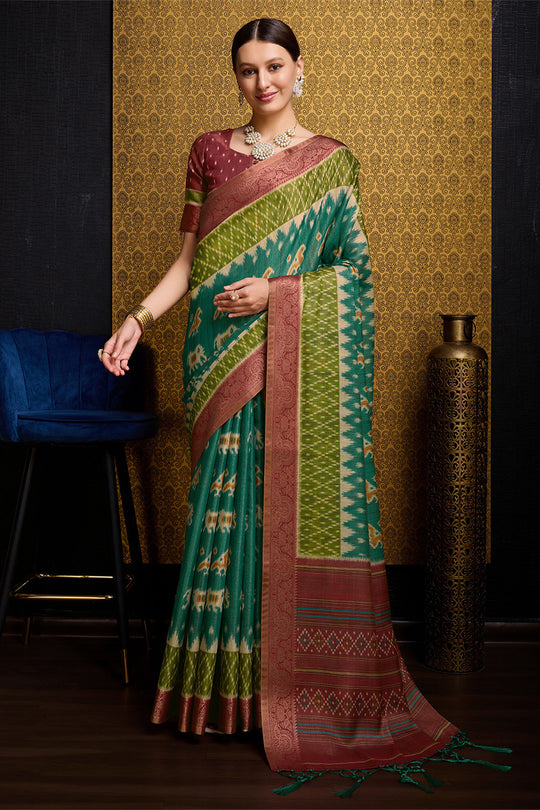 Green Silk Saree With Blouse Piece