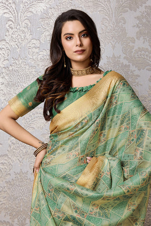 Sea Green Silk Saree With Blouse Piece