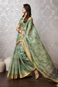 Sea Green Silk Saree With Blouse Piece