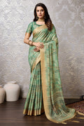 Sea Green Silk Saree With Blouse Piece