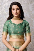 Sea Green Silk Saree With Blouse Piece