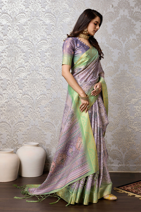 Purple Silk Saree With Blouse Piece