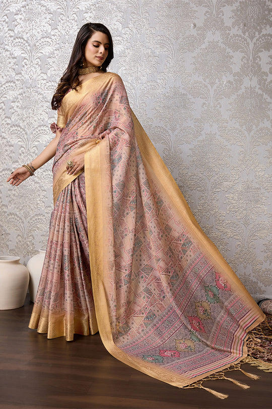 Peach Silk Saree With Blouse Piece