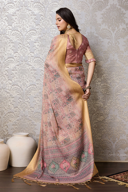 Peach Silk Saree With Blouse Piece