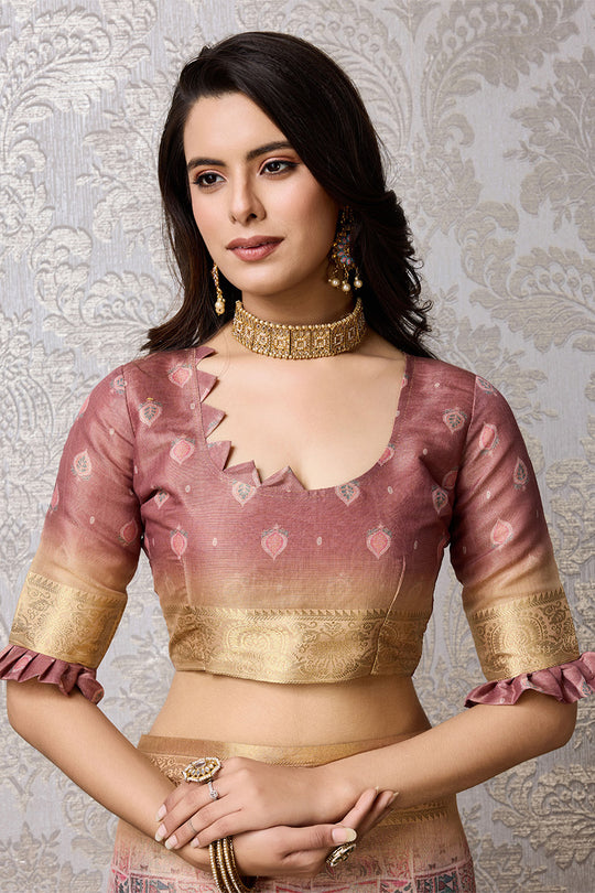 Peach Silk Saree With Blouse Piece