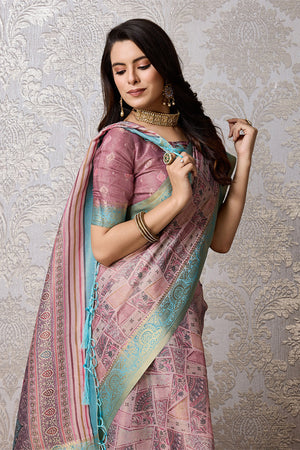 Lavender Silk Saree With Blouse Piece