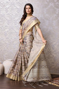 Beige Silk Saree With Blouse Piece