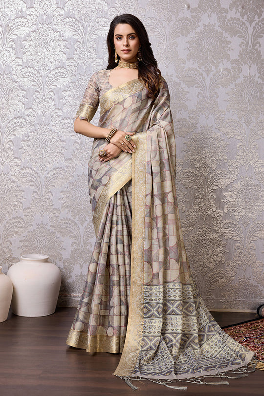 Beige Silk Saree With Blouse Piece