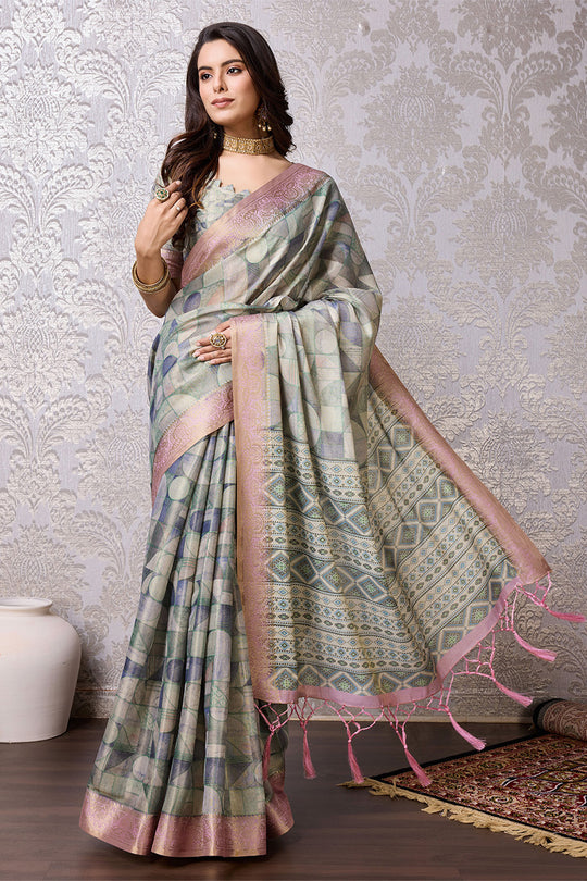 Green Silk Saree With Blouse Piece