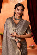 Grey Silk Saree With Blouse Piece