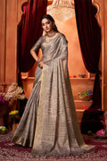 Grey Silk Saree With Blouse Piece