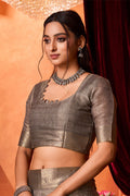 Grey Silk Saree With Blouse Piece