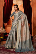 Grey Silk Saree With Blouse Piece