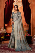 Grey Silk Saree With Blouse Piece