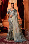 Grey Silk Saree With Blouse Piece