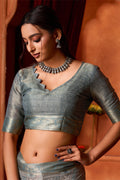 Grey Silk Saree With Blouse Piece