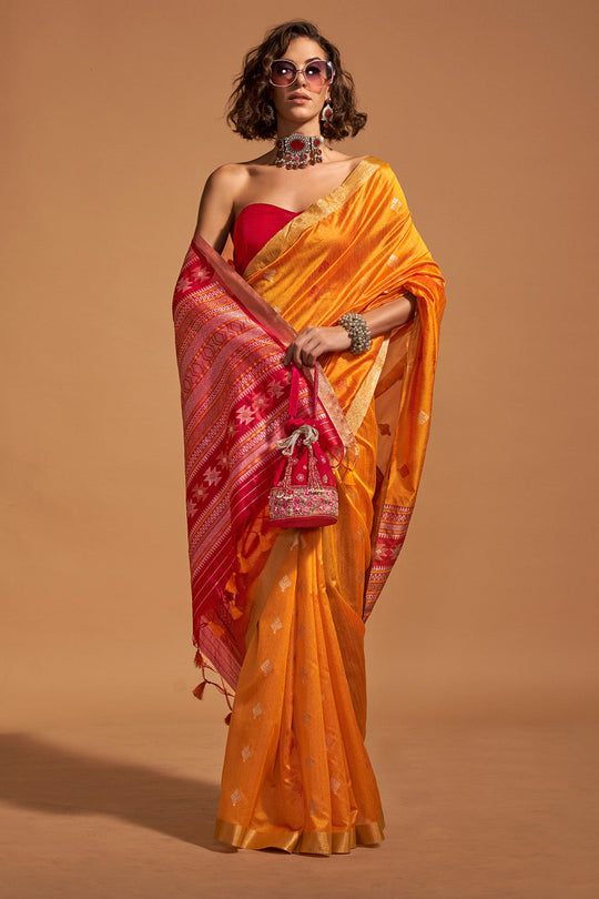 Orange  Banarasi Silk Saree With Blouse Piece