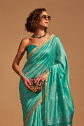 Blue Banarasi Silk Saree With Blouse Piece