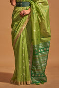 Parrot Green Banarasi Silk Saree With Blouse Piece