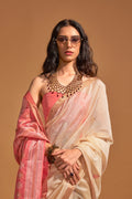 Off White Banarasi Silk Saree With Blouse Piece