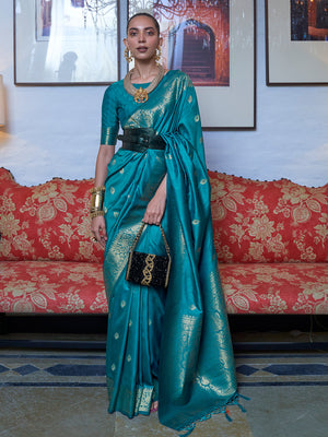 Ocean Blue Banarasi Saree