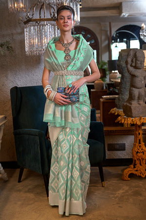 Mint Green Linen Blend Saree