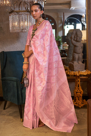 Flamingo Pink Linen Blend Saree