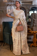 Pearl White Linen Saree