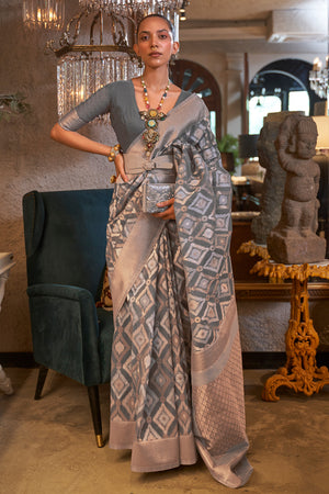 Pewter Grey Linen Saree