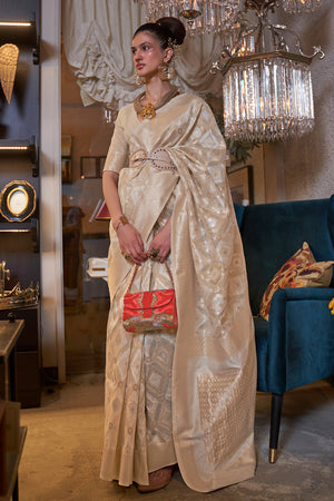 Buttermilk Beige Linen Blend Saree