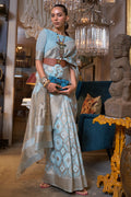 Powder Blue Linen Blend Saree