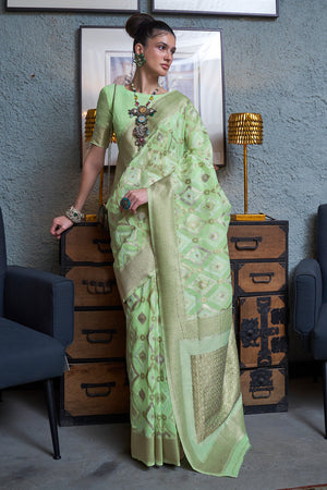 Pastel Green Linen Blend Saree