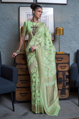 Pastel Green Linen Saree