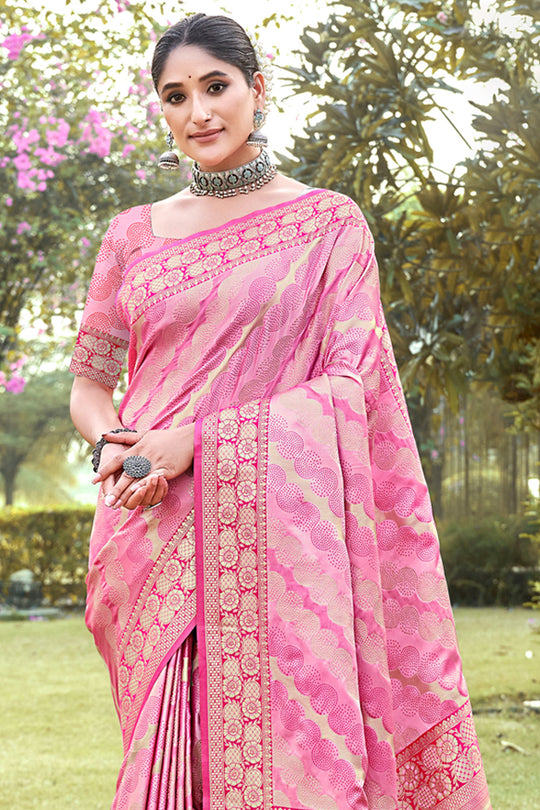 Pink Silk Saree With Blouse Piece