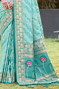 Sky Blue Silk Saree With Blouse Piece